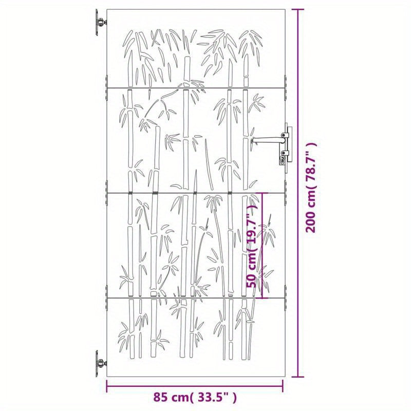Poort – Tuinpoort – Buitenpoort – Metalen Poort – Stalen Poort – Bamboe Design – Cortenstaal – Weerbestendig – 85x200 cm