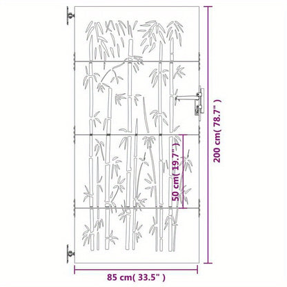 Poort – Tuinpoort – Buitenpoort – Metalen Poort – Stalen Poort – Bamboe Design – Cortenstaal – Weerbestendig – 85x200 cm