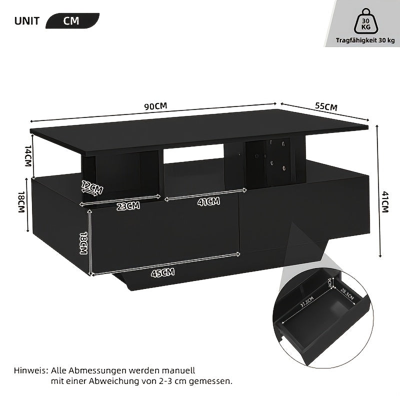 Moderne Salontafel – Bijzettafel – Koffietafel – Tafel Met Laden – Zwarte Hoogglans – 90x55x41 cm – 30 kg Draagvermogen