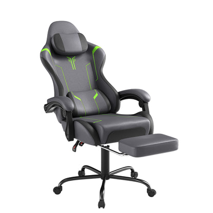 Ergonomic Gaming Chair with Massage Function - Adjustable Height, 135° Tilt, Lumbar Support, Headrest, Armrests & Footrest - White & Black Modern Design, Steel Frame, PU & Upholstery, 150kg Load Capacity, Sleek Office Furnit