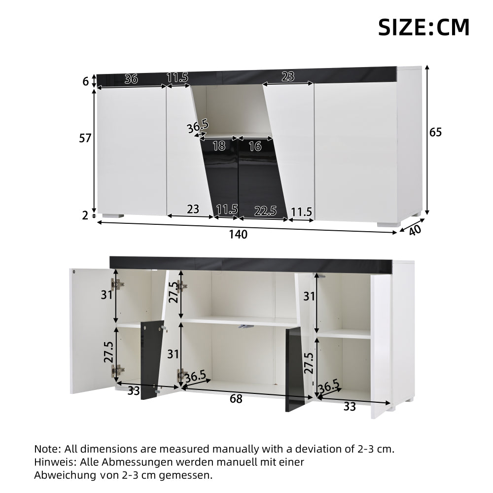 Modern Large Storage Cabinet with 3 Cabinets & 4 Doors - Angled Design Black & White Color Sideboard, Metal Frame Furniture Unit Suitable for Living Room, Entryway, Hallway - Space-Saving Vertical Shelving
