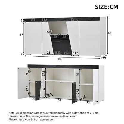 Modern Large Storage Cabinet with 3 Cabinets & 4 Doors - Angled Design Black & White Color Sideboard, Metal Frame Furniture Unit Suitable for Living Room, Entryway, Hallway - Space-Saving Vertical Shelving