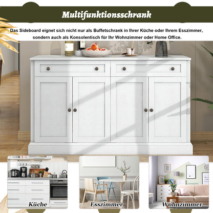 Large White Modern Metal Four-Door Sideboard with Two Drawers & Doors - Contemporary Floor-Standing Storage Cabinet with Spacious Top Surface, 150x40x86cm (59"x16"x34") for Dining Room & Living Room Furniture, Durable Metal C