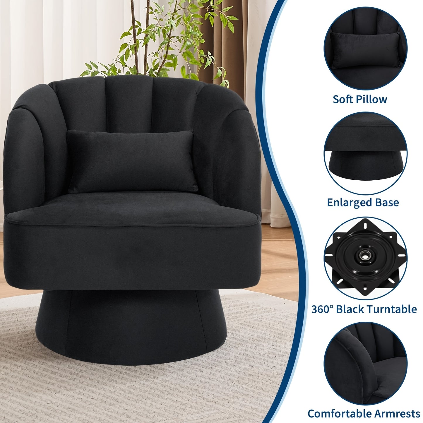 Draaifauteuil – Fauteuil – Loungestoel – Accentstoel – Relaxfauteuil – 360° Draaibaar – Zachte Velvet Bekleding – Stevig Houten Frame – Wit