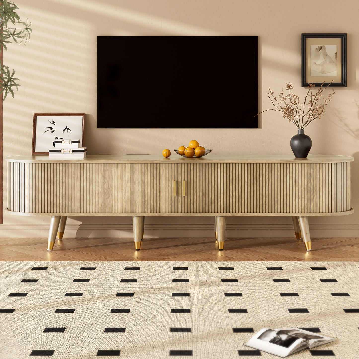 TV-Meubel – TV-Kast – TV-Standaard – Media-Meubel – TV-Dressoir – Rieten Schuifdeur – 175 CM Breed – Mdf Materialen