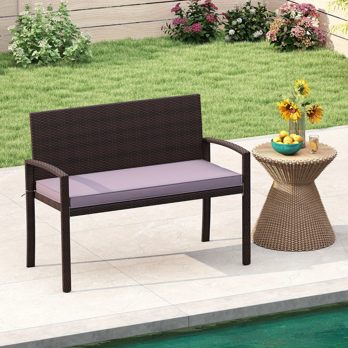 Tuinbank – Buitenbank – Buitenmeubel – Loungebank – Zitbank – Wicker – 2-zits – Weerbestendig PE Rattan – Stevig Metalen Frame – Inclusief Afneembare Kussens