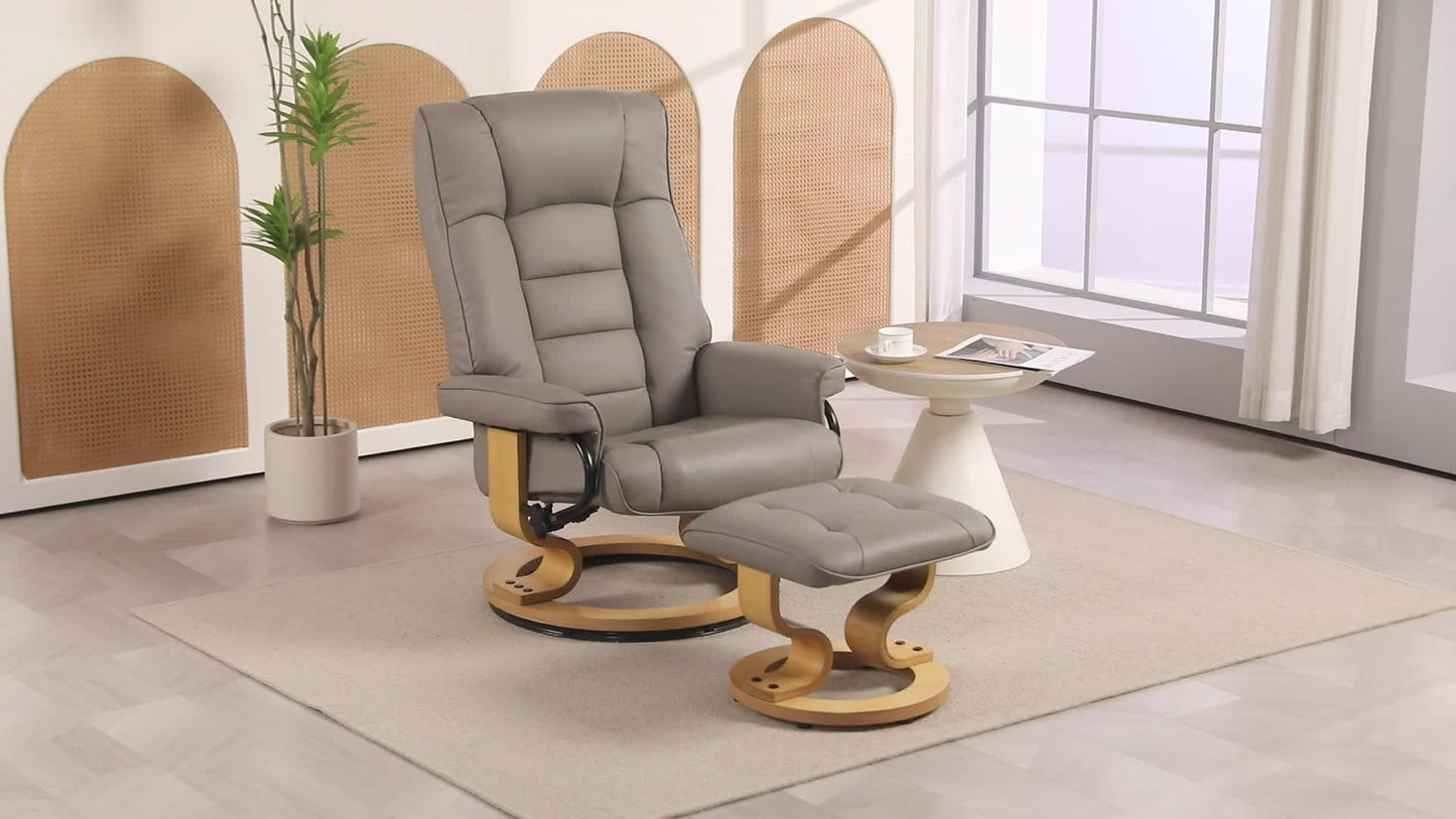Relaxfauteuil – Draaifauteuil – Lounge Chair – Relaxstoel – Fauteuil Met Voetsteun – Verstelbare Rugleuning – Houten Frame Grijs