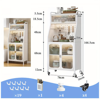 Keukenkast – Hoge Kast – Opbergkast – Magnetronkast – Buffetkast – Verrijdbaar Met Wielen – 5 Niveaus Met Verstelbare Planken En Werkblad – Stevig Metalen Design – Compact 66x36x160 cm