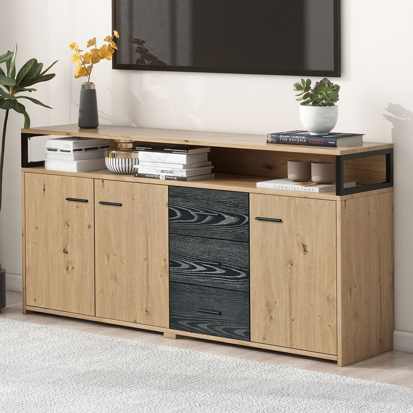 Dressoir – Opbergkast – Ladekast – TV Meubel – Wandkast – Industrieel Design – Massief Hout – 150 cm Breed