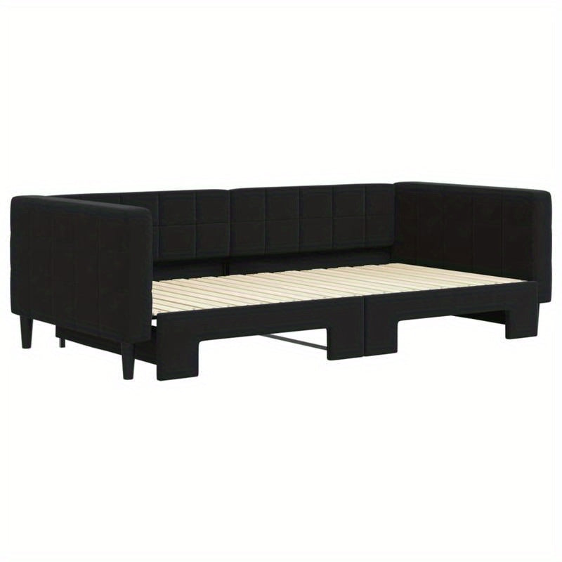 Bedbank – Slaapbank – Sofa – Logeerbed – Uitschuifbed – Zwart – 100x200 cm – Zachte Stof – Massief Houten Frame