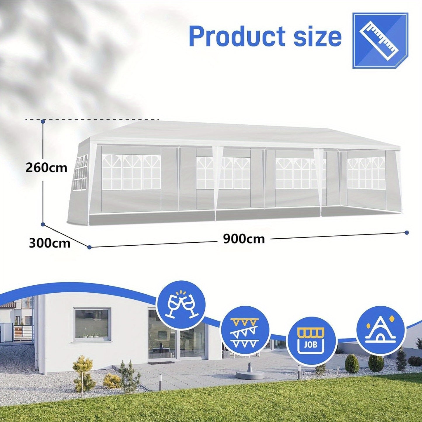 Partytent – Tenten – Feesttent – Markttent – Paviljoen – 3x9 Meter – UV 50+ Bescherming – Stevig IJzeren Frame