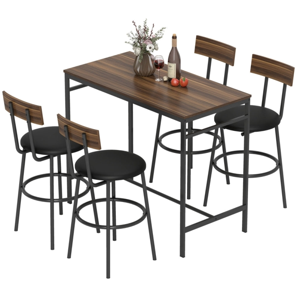 Industriële Meubelset – 5-delige Eettafelset – Bartafel Met Stoelen – Keukenmeubilair – Horecameubel – Natuurlijk Kleur – Compact Ontwerp – Stevig Metaal