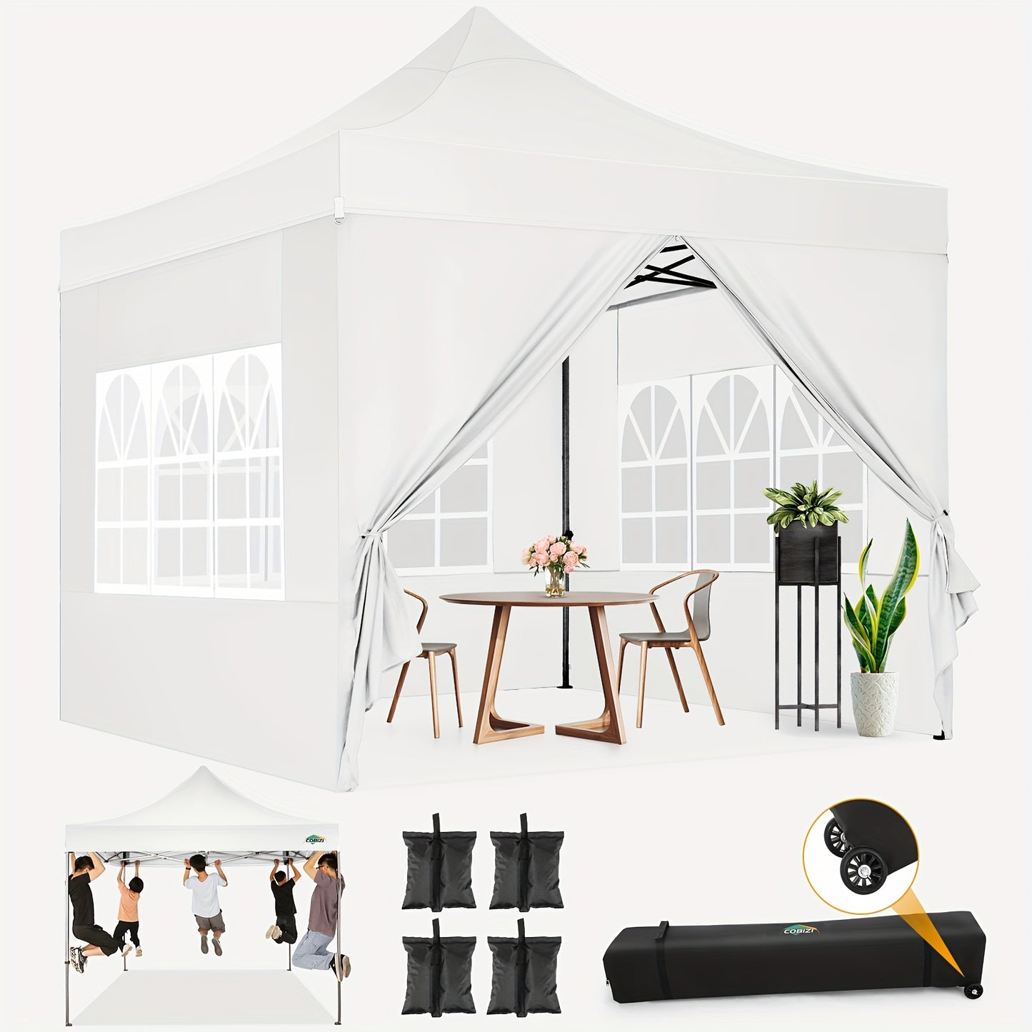 Partytent – Feesttent – Vouwtent – Paviljoen – Tuinent – 3x3 m – 3 Hoogte-instellingen – Inclusief Wieltas