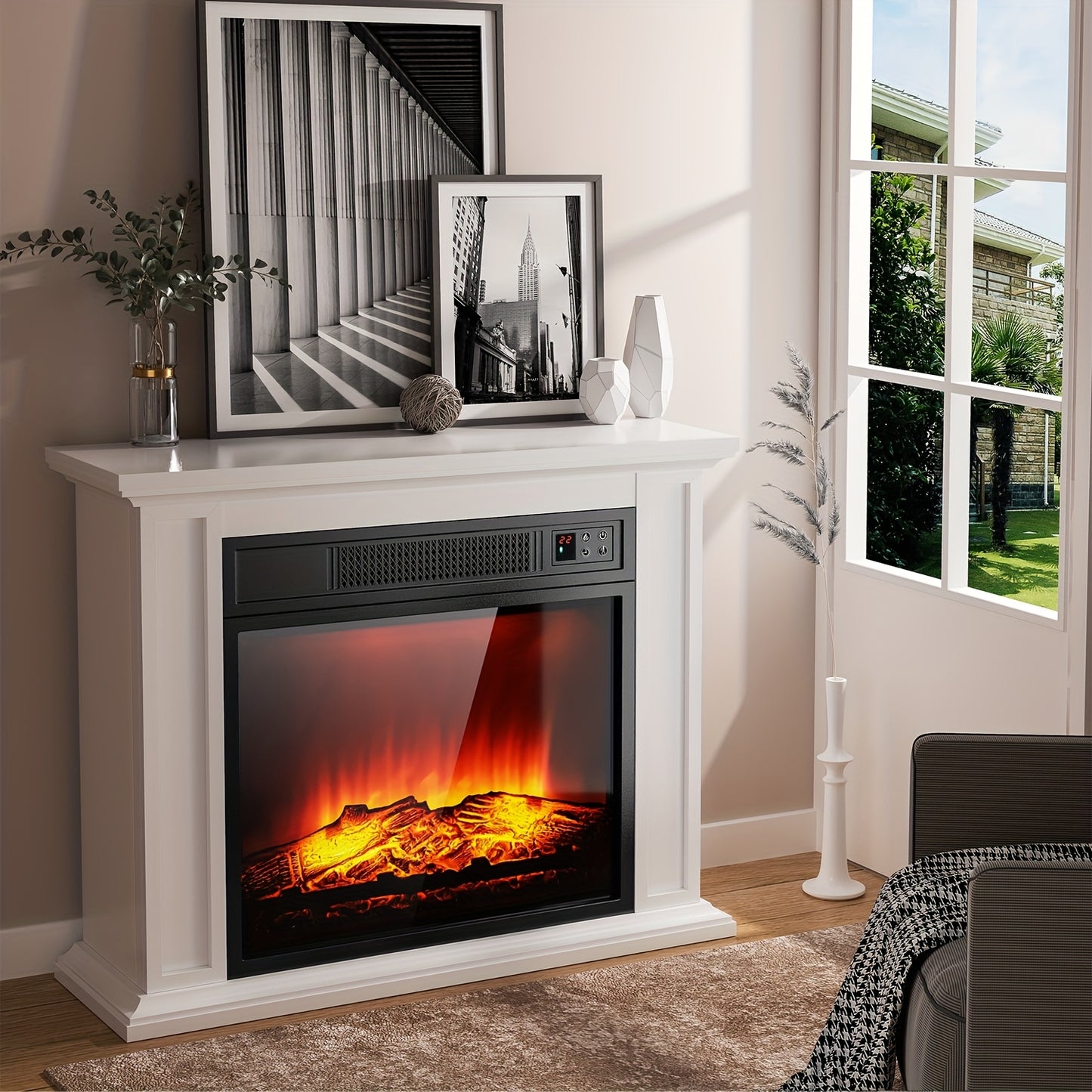 Elektrische Haard – Sfeerkachel – Inbouwhaard – Vloerhaard – Haardmantel – Zwarte Vrijstaande Haard – Realistisch Vlameffect – 2000 Watt Verwarming