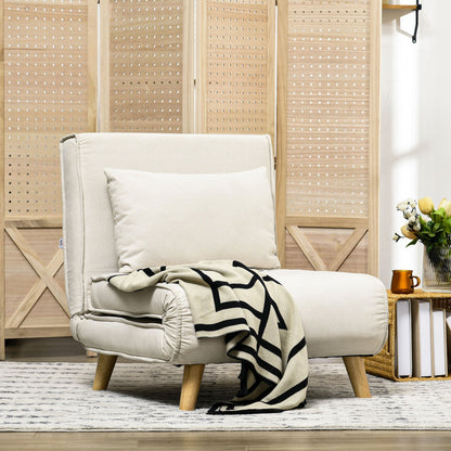 Relaxstoel – Fauteuil – Lounge Stoel – Verstelbare Stoel – Cream Kleur – 6-voudig Verstelbare Rugleuning – Onderhoudsvriendelijke Linnen-Look