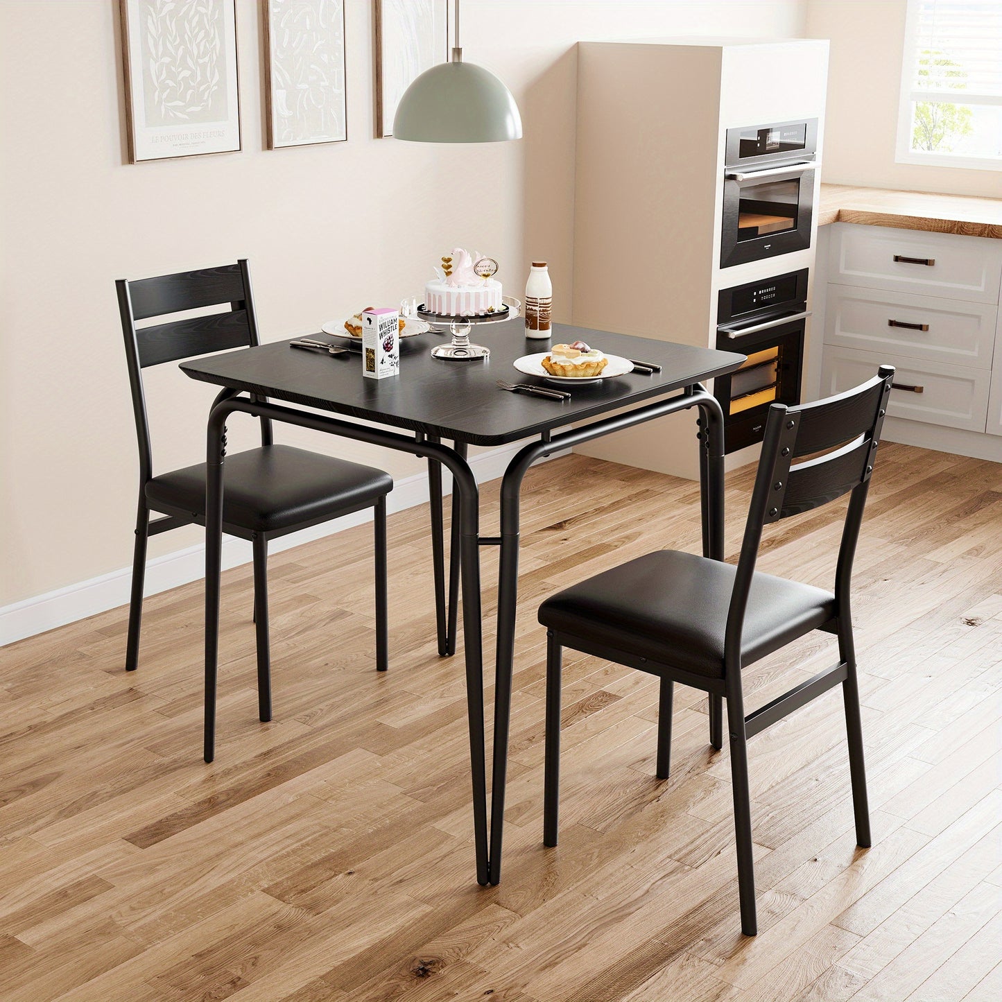 Kitchen Table And Chairs for 4, 5pcs Dining Table Set for 4 Dining Room Table Set, Dinner Table Set for 4, Rectangular 4 Seater Dinette Set (Table with 2 Upholstered Chairs)