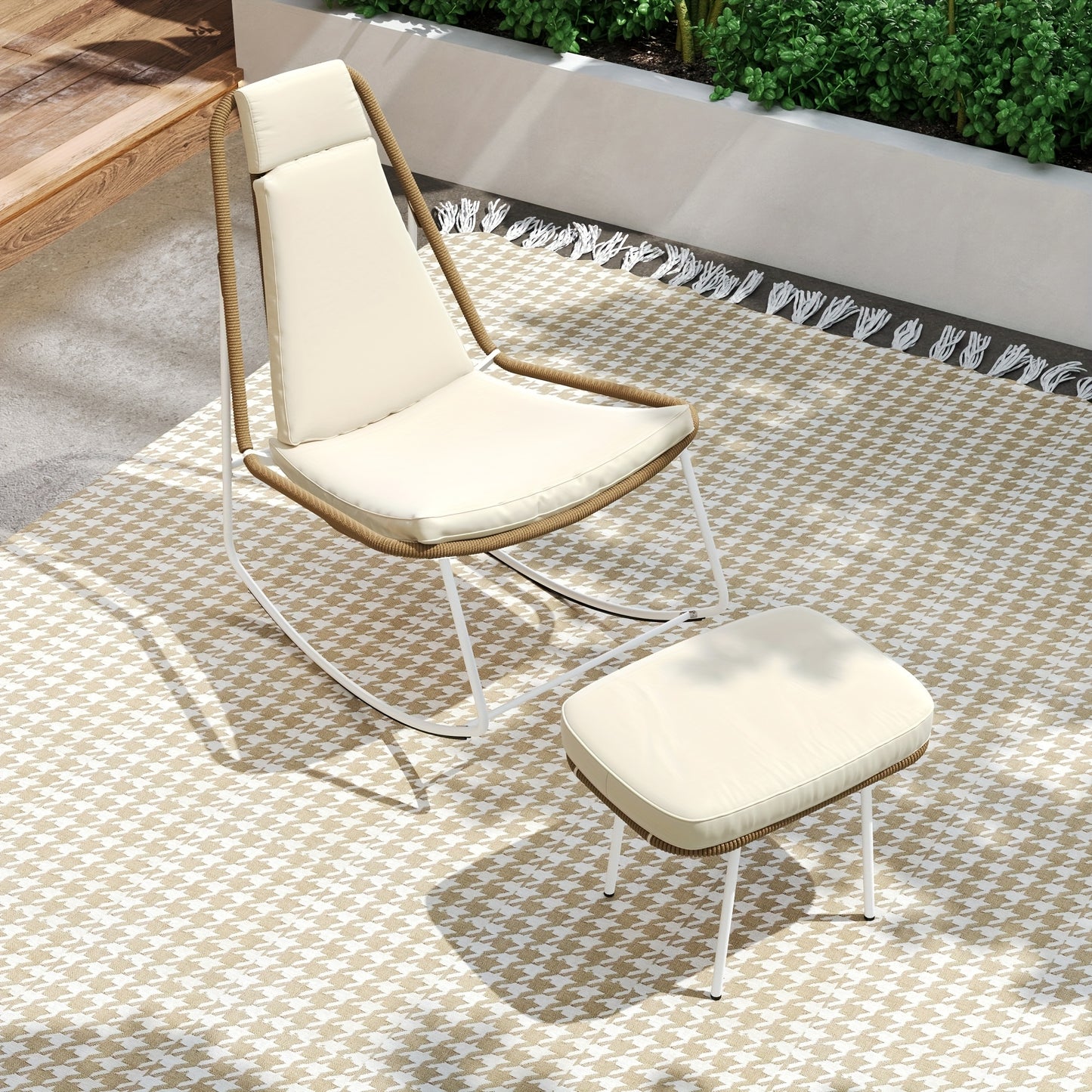 Set 2x Vrijstaande Leisure‑Stoelen met Voetenbank – Handgeweven Touw (Rope) Design, Belastbaarheid 160 kg – Ideaal voor Balkon, Woonkamer of Thuis/Office Lounge