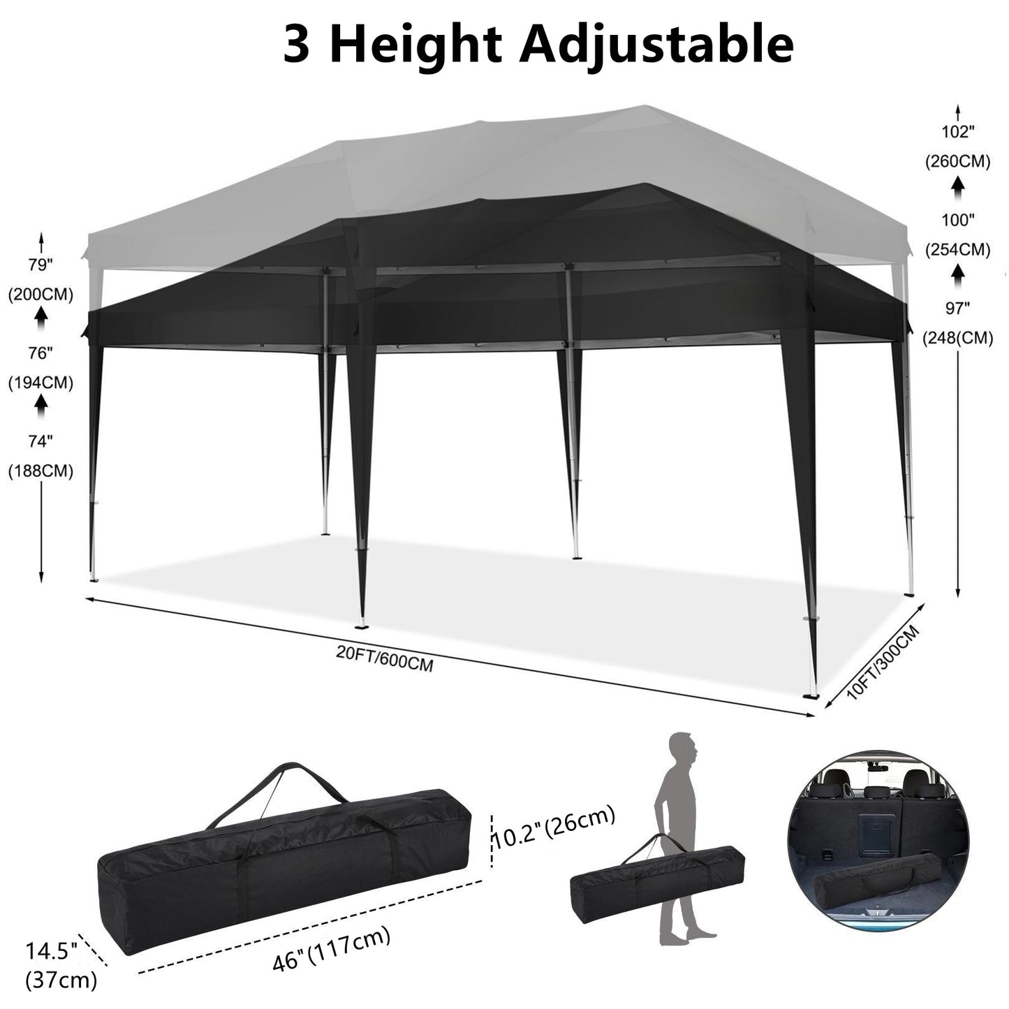 Partytent – Paviljoen – Easy Up Tent – Vouwtent – Feesttent – Waterdicht – 3x6 Meter – Inclusief Zandzakken – Zwart - QUORE