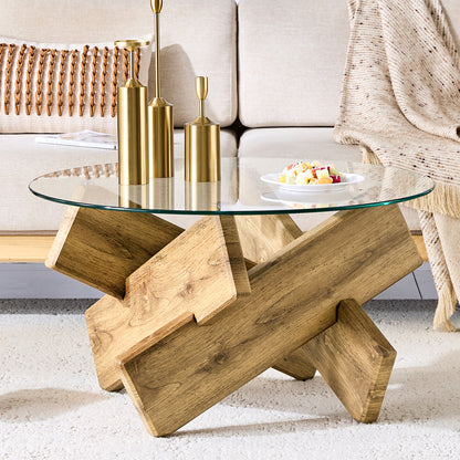 A Circular Glass Coffee Table | Sleek and Contemporary, Seamlessly Complements Diverse Interior Styles, Multifunctional, Modern Style, Assembled