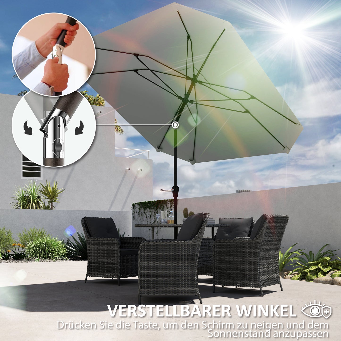 Parasol – Zonnescherm – Terrasparasol – Buitenparasol – Verstelbare Parasol – 2,3 Meter Diameter – Aluminium Frame Met Fiberglas