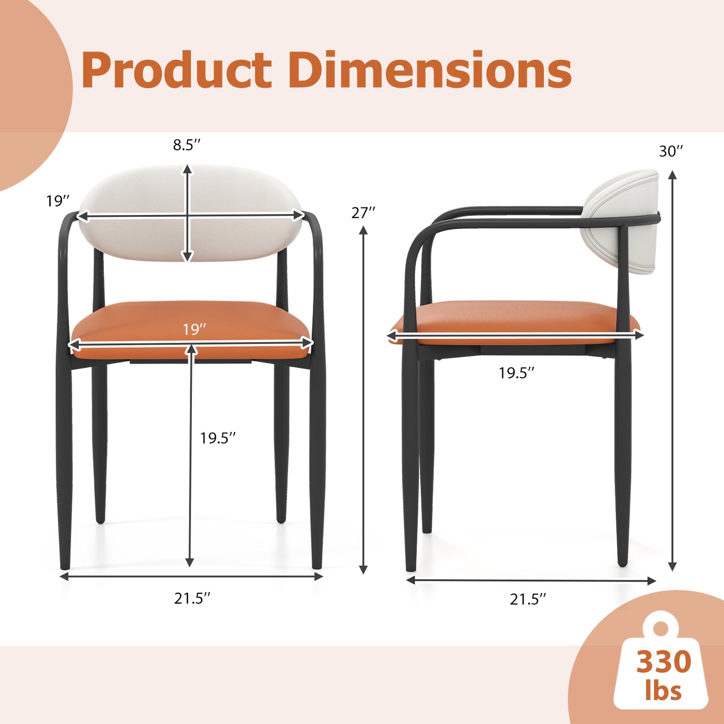 Eetkamerstoelen – Stoel – Dining Chair – Keukenstoel – Kunstleren Stoelen – Set van 2 – Zithoogte 50 cm – Metalen Frame & Gewatteerde Zitting
