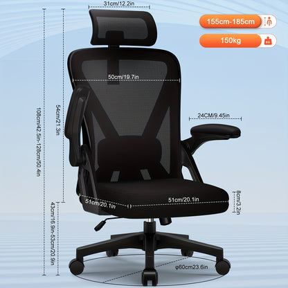 Office Chair, Ergonomic Office Chair With Adjustable Backrest And Folding Armrests, Executive Chair 150 Kg, Ergonomic Chair Rocking Function Up To 135°, For Bedrooms And Offices
