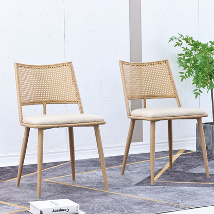 PU Stoel Rattan Stoel – Fauteuil – Accentstoel – Woonkamerstoel – Slaapkamerstoel – Modern Design – Comfortabele Beige Zitting