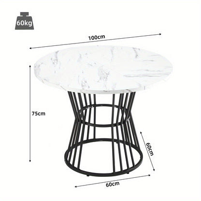Ronde Eettafel – Eettafel Rond – Keukentafel – Ontbijttafel – Tafel Metaal – Marmerlook Zwart-Wit – Krasbestendig MDF Blad – Stevig Metalen Frame – Compact & Ruimtebesparend – Modern Design Voor 4 Personen