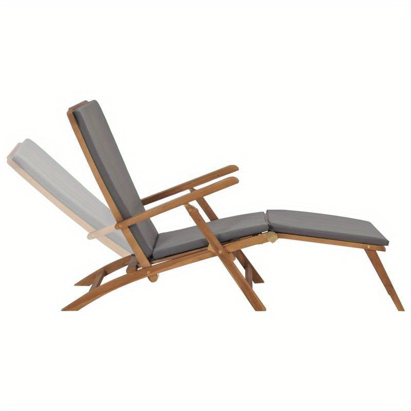 Lounge Chair with Cushion Dark Gray Solid Teak Wood Solid Wood Texture Sturdy Comfortable and Fit for Body Suitable for Outdoor Yard and Terrace Leisure Long-lasting