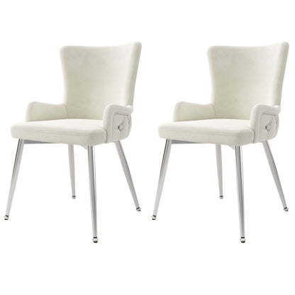 Velvet Eetkamerstoelen – Eetkamerstoelen Zonder Armleuningen – Luxe Stoelen – Velours Stoelen – Beige Stoelen – Metalen Frame – Comfortabel Schuim