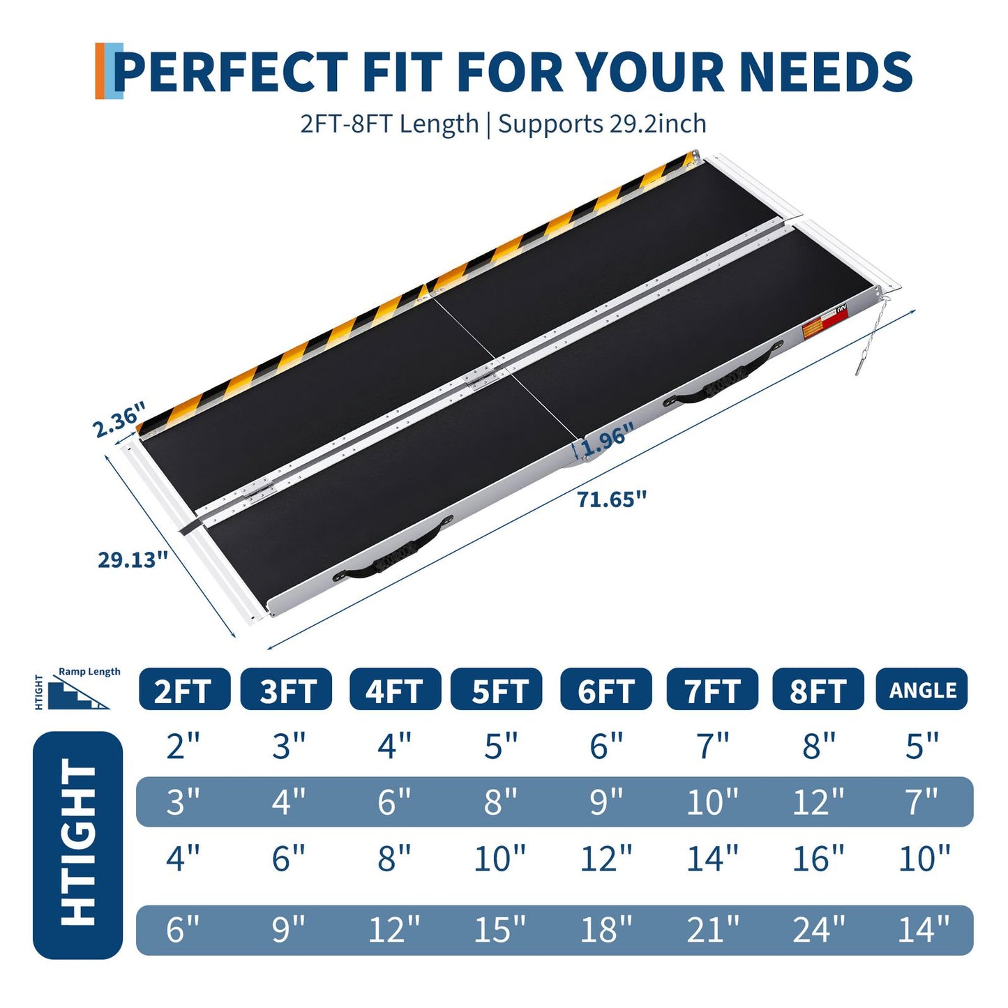 Oprijplaat – Rolstoelhelling – Drempelhulp – Laadhelling – Opritplaat – Aluminium Frame – Anti-Slip Zwart Lederen Oppervlak – 213,36 cm Lang