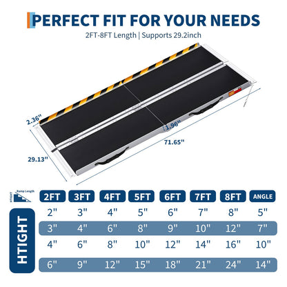 Oprijplaat – Rolstoelhelling – Drempelhulp – Laadhelling – Opritplaat – Aluminium Frame – Anti-Slip Zwart Lederen Oppervlak – 213,36 cm Lang