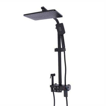 Thermostatic black shower head set, suitable for all kinds of bathrooms, Copper, Black