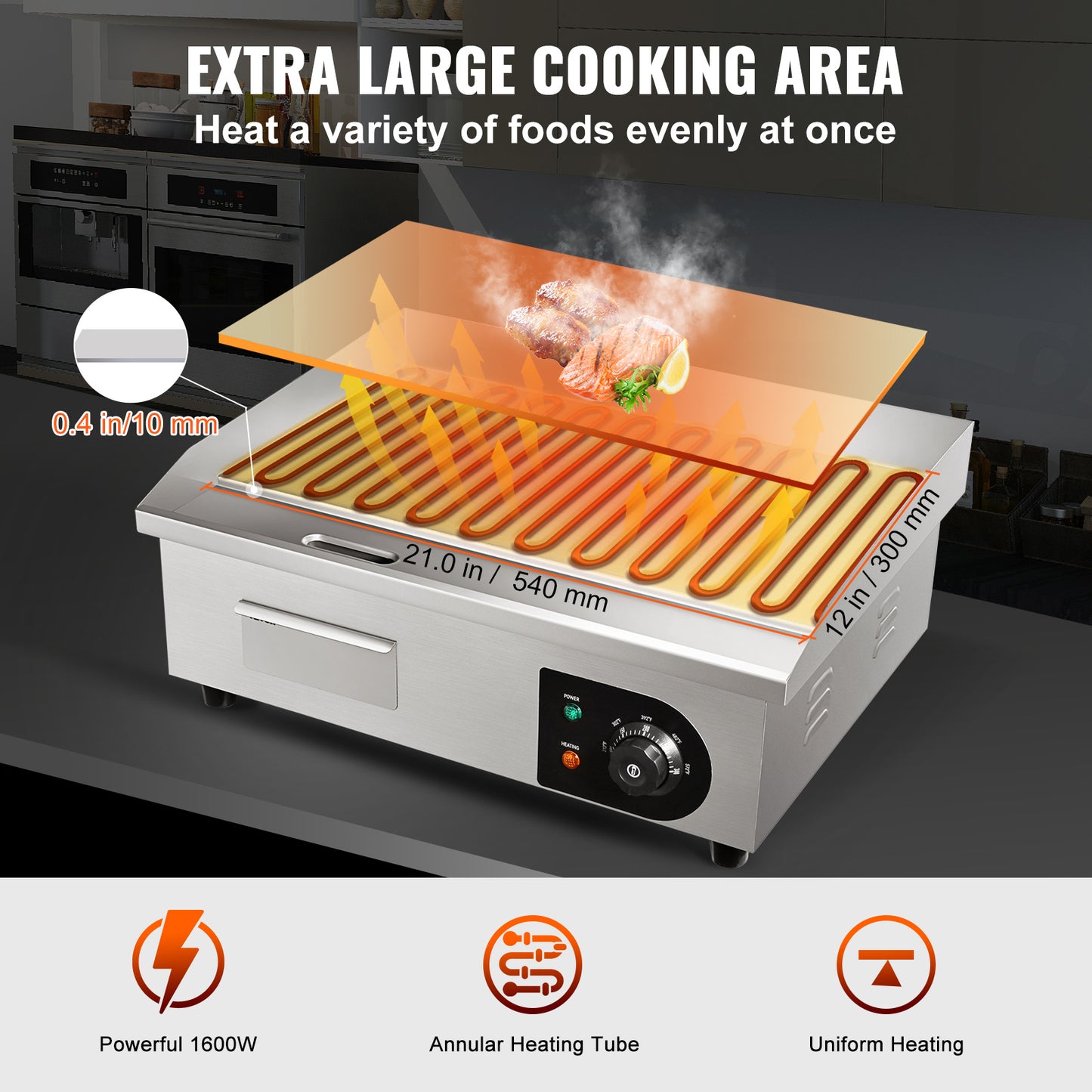 Elektrische Bakplaat – Grillplaat – Teppanyaki – Grill – Kookplaat – RVS – 3000W Vermogen – Groot Bakoppervlak 53,3 cm