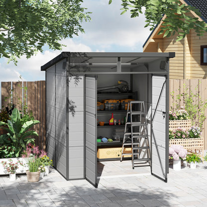 Tuinkast – Berging – Opbergkast – Tuinschuur – Tuinberging – Kunststof – Weerbestendig – Ruim 3,24 m³ – Lichtgrijs met Dubbele Draaideuren
