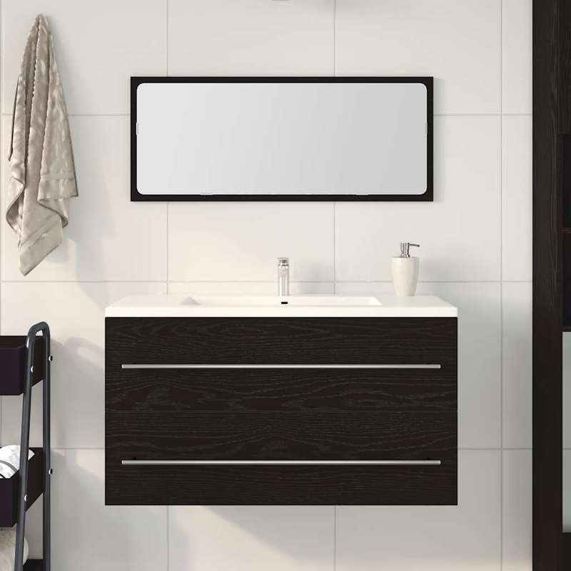 Badkamerkast – Badkamermeubel – Opbergkast – Spiegelkast – Halmeubel – Zwart Eiken Spiegel – Compact 90x45x1,5 cm – Hoogwaardig Engineered Wood