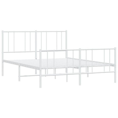 Modern White Metal Bed Frame with Headboard and Footboard - 140x200cm, Minimalist Contemporary Design, Includes Storage Drawers, Easy Assembly, No Power Needed, Bedroom Furniture, Sleek Metallic Finish, Sturdy Construction, B