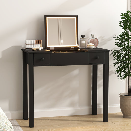Kaptafel – Make-up Tafel – Dressing Table – Schminktafel – Cosmetica Tafel – Zwart Metaal – Kantelbare Spiegel – 2 Ruime Lades