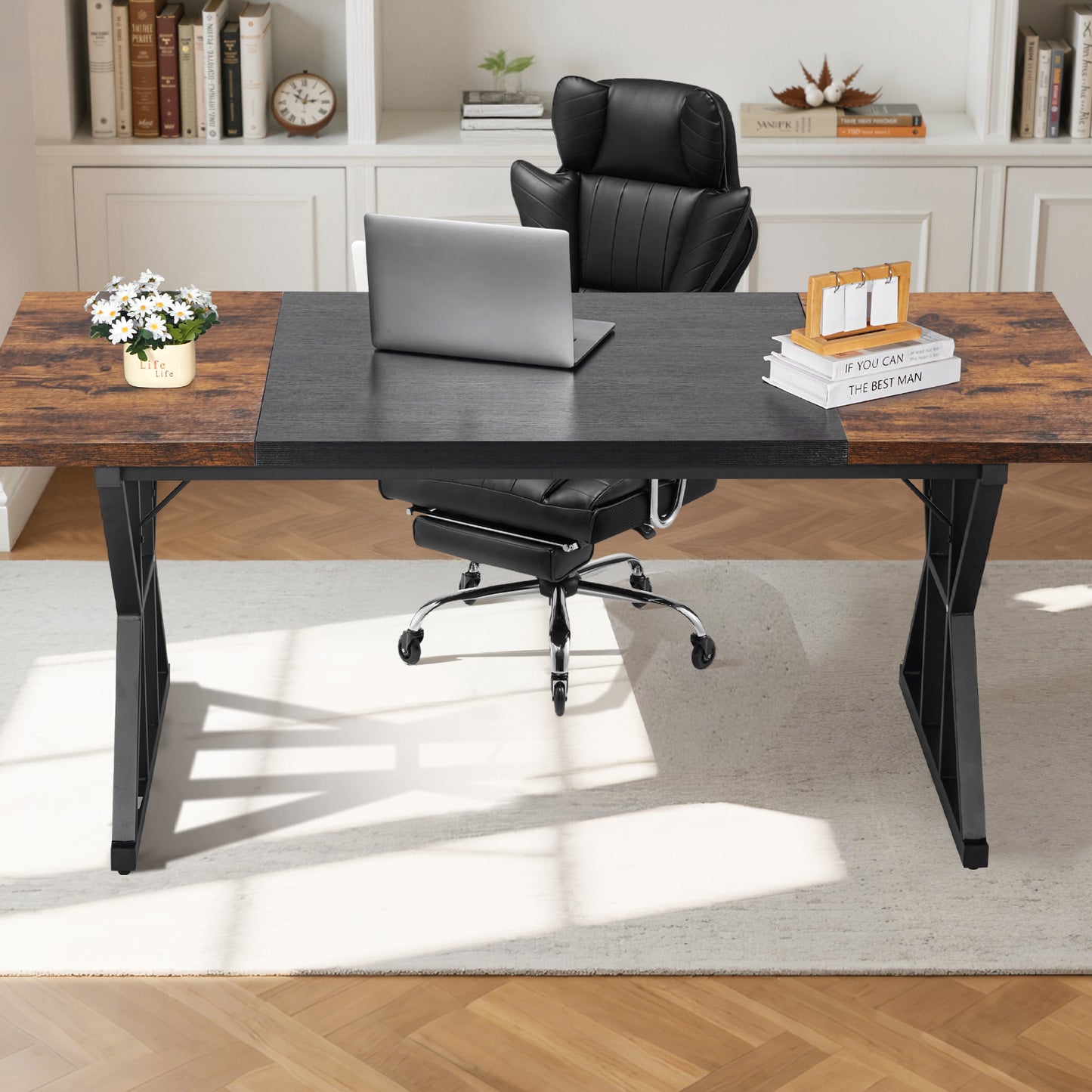 Grote Computerbureau – Bureautafel – Werkplek – Schrijftafel – Laptoptafel – Rustiek Bruin & Zwart – Stevig Carbonstaal Frame – 180x80 cm Groot Werkblad