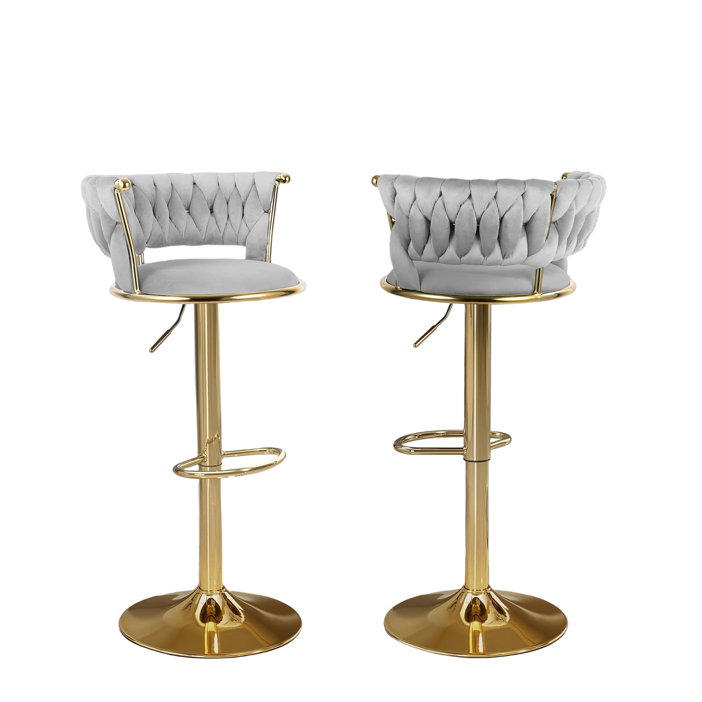 Barstoel – Barkruk – Keukenstoel – Kruk – Counterstoel – Lichtgrijs – Verstelbare Hoogte – 360° Draaibaar – Fluwelen Zitkussen – Metalen Frame