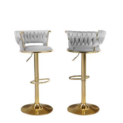 Barstoel – Barkruk – Keukenstoel – Kruk – Counterstoel – Lichtgrijs – Verstelbare Hoogte – 360° Draaibaar – Fluwelen Zitkussen – Metalen Frame