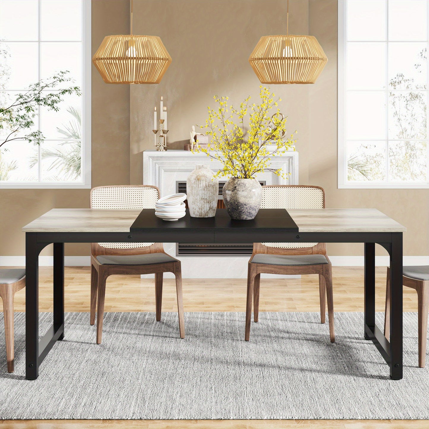 Eettafel – Tafel – Dinertafel – Keukentafel – Eetkamertafel – Industrieel Modern Design – 180x80 cm Groot Formaat – Stevige Metalen Poten Gris MDF Blad