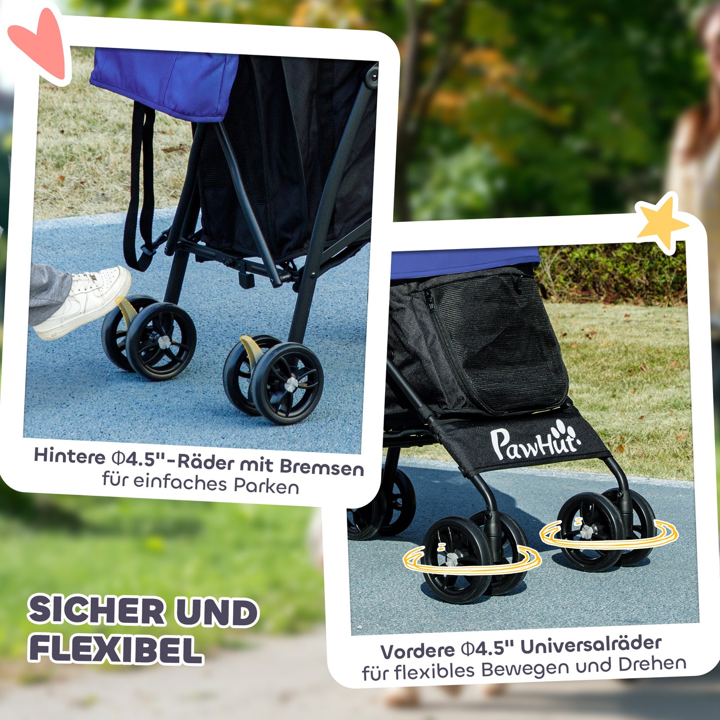 Dierenwagen – Huisdierenwagen – Hondenwagen – Kattenbuggy – Draagbare Dierenbuggy – Donkerblauw – 76 x 44 x 103 cm – 580D Oxford Stof Met Veiligheidsriem