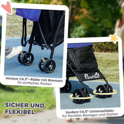 Dierenwagen – Huisdierenwagen – Hondenwagen – Kattenbuggy – Draagbare Dierenbuggy – Donkerblauw – 76 x 44 x 103 cm – 580D Oxford Stof Met Veiligheidsriem