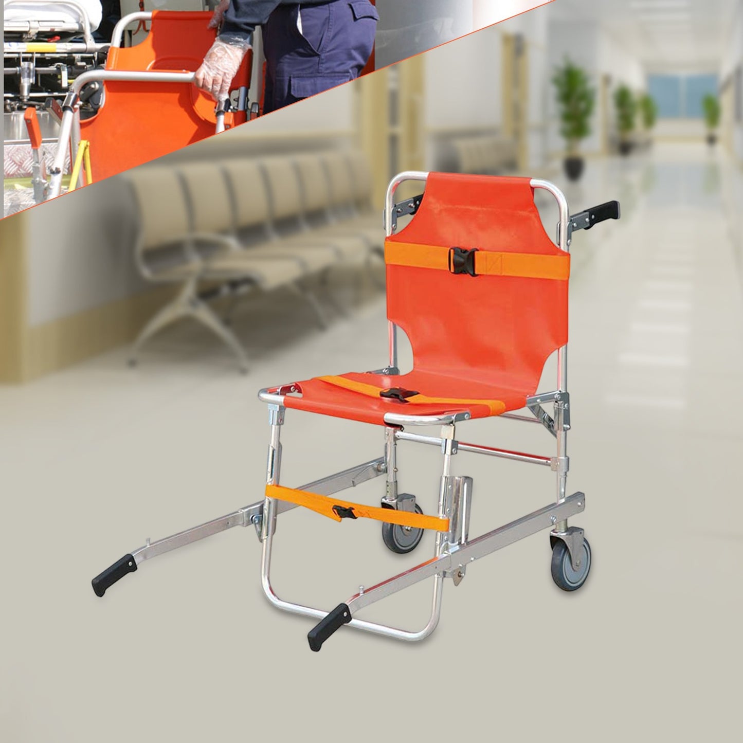 Trapliftstoel – Trapstoel – Opvouwbare Stoel – Draagbare Stoel – Noodstoel – Lichtgewicht Aluminium Frame – Nonslip Rubber Wielen & Verstelbare Handgrepen