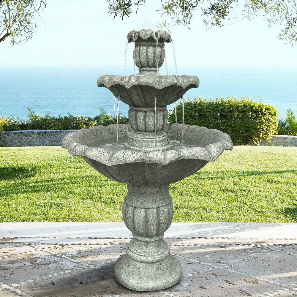 Tuinfontein – Waterval Fontein – Buitenfontein – Waterornament – Tuindecoratie – Vezelversterkt Beton – Ø67 cm Hoog – Inclusief Dompelpomp