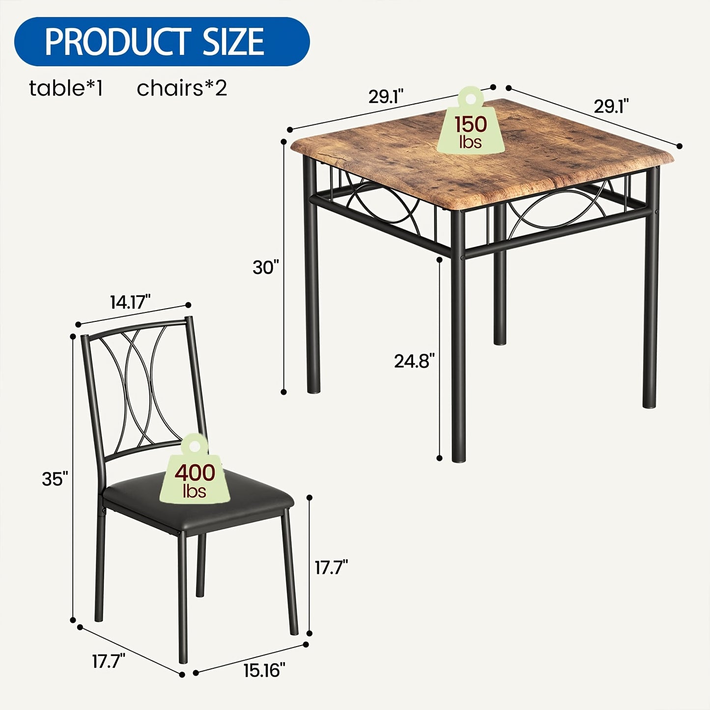 Compacte Eettafelset – Kleine Tafelset – Eetkamermeubel – Keukentafel Voor Twee – Vintage Stoelenset – Ruimtebesparend Design – Massief Hout & Stoffering