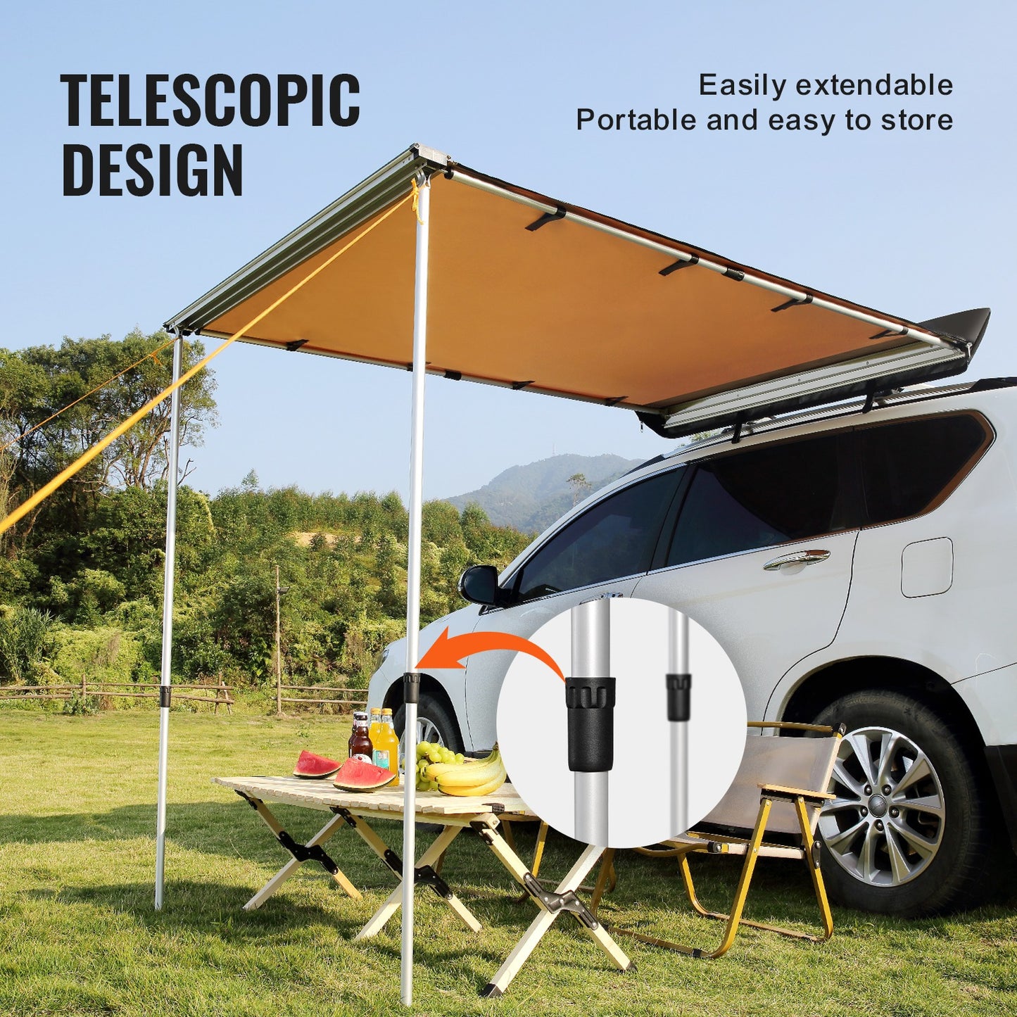 Autozijluifel – Zijluifel – Zonnescherm – Schaduwdoek – Luifel – Groot formaat 140x200 cm – Waterdicht 280G polyester met PU 3000mm coating