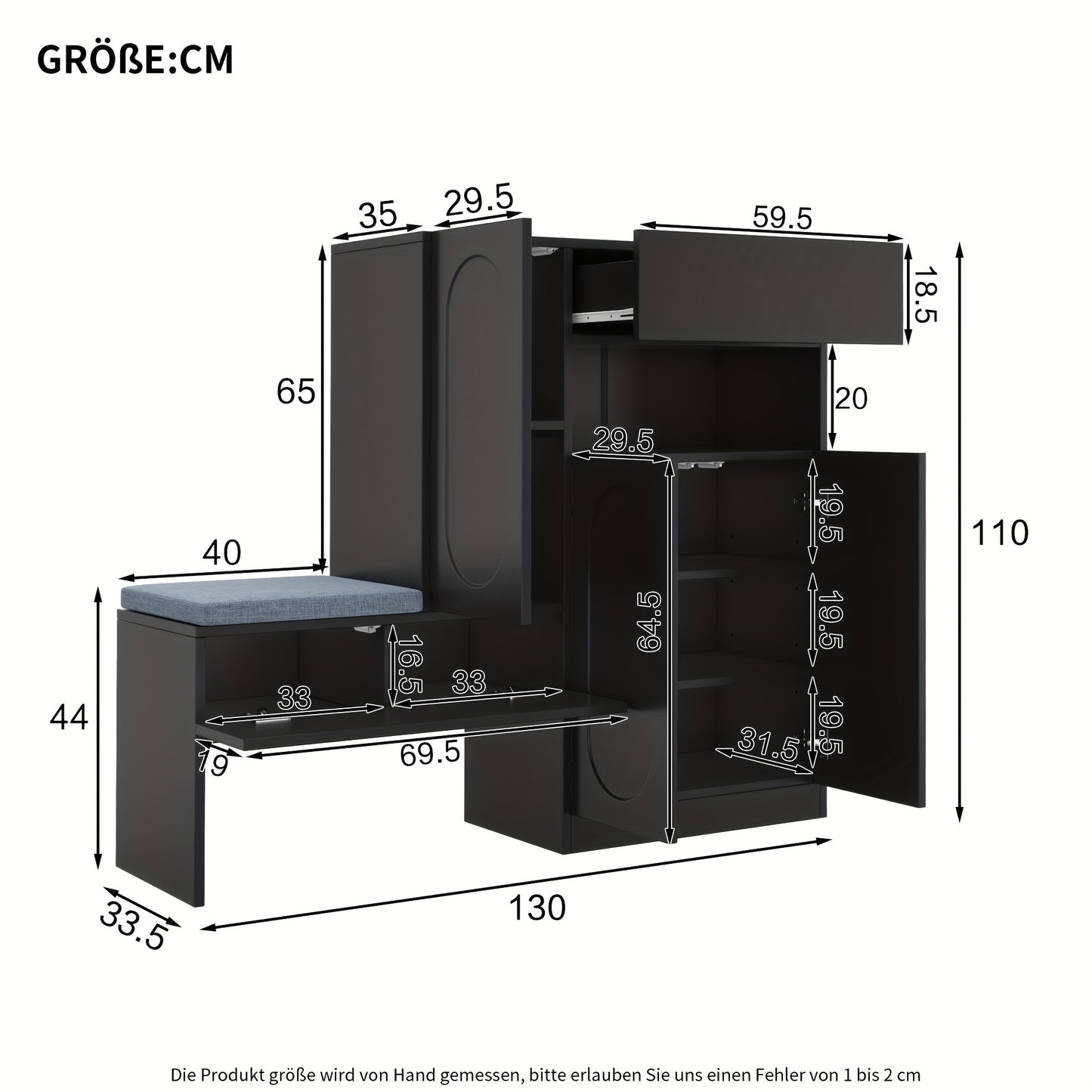Modern Entryway Storage Cabinet with Hinged Doors - Heavy-Duty Metal Construction, Space-Saving Shoe Organizer with Upholstered Bench, Height-Adjustable Compartments, Curved Door Design for Hallway, Living Room, Bedroom - No