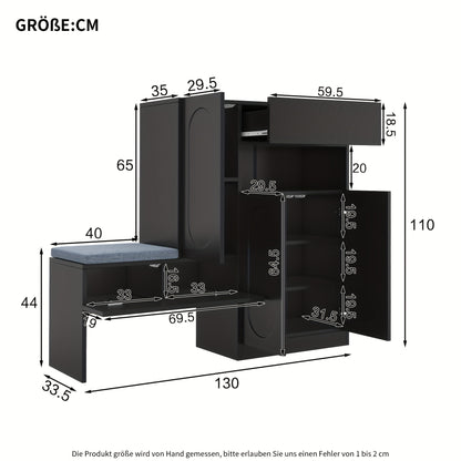 Modern Entryway Storage Cabinet with Hinged Doors - Heavy-Duty Metal Construction, Space-Saving Shoe Organizer with Upholstered Bench, Height-Adjustable Compartments, Curved Door Design for Hallway, Living Room, Bedroom - No